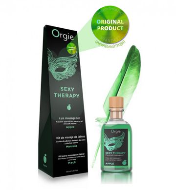Съедобное массажное масло Orgie Sexy Therapy+перо 100 мл яблоко - фото